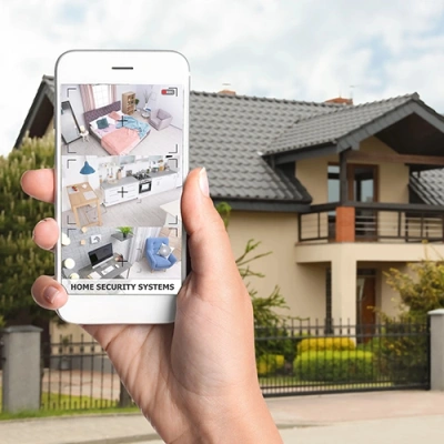 Lima vivint phone display of cctv live feed in front of a house
